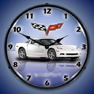  Artic White C6 Corvette Lighted Wall Clock: Home & Kitchen