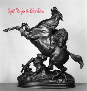 Detailed Antoine Barye Horse Attacked by Lion Bronze Marble Sculpture 