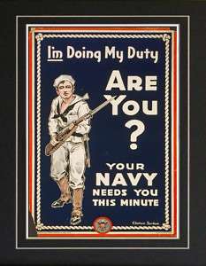 WWI US Navy Sailor Soldier Recruitment Poster Print  