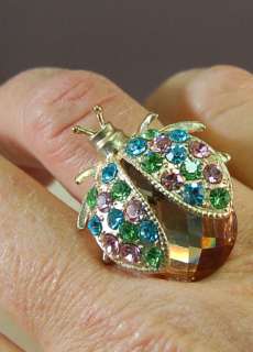  Bug w/Inset Rhinestones Jewelry Ring w/Faceted Crystal Body  