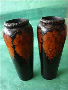 Antique Poker work Hand painted Australiana Pair Vases  