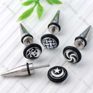   Cool Mix Plastic Face Bead Cone Style Ear Stud Earring Stainless Steel