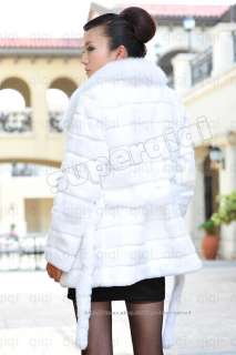   Genuine Rabbit Fur Long Coat Fox Collar Jacket Wearcoat Clothing Women