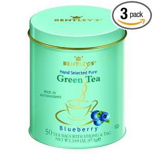 Bentleys Blueberry Green Tea, 50 Tea Bag Tin, (Pack of 3)  