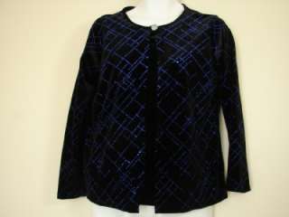 NEW Notations Black Velvet Blue Glitter Twinset Outfit Shirt Top L 