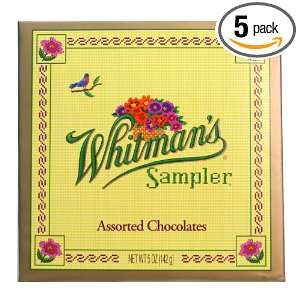 Whitmans Sampler Assorted Chocolate, 5 Ounce Boxes (Pack of 5 