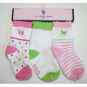  U.S. Polo Assn. Girls 3 Pack Infant/Toddler Socks Size: 2 