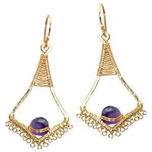    14k Gold Filled Earrings Amethyest on Filagree wire drops Jewelry