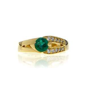    Elegant Emerald & Diamond Round Ring in 18k Y Gold: Jewelry