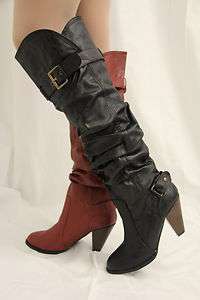 NIB Womens Faux Leather Over the Knee Tall Heel Boots Black Rust 