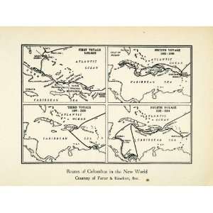 1943 Print Columbus Map Voyage Explorer Route Atlantic Caribbean Cuba 