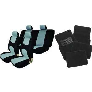 Universal Full Set of Car Seat Covers and Black Floor Mats   Black and 