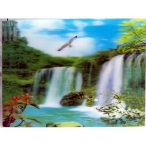  Stereoscopic Print Paint Picture   Waterfall Scene 5