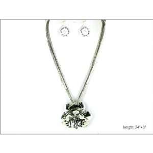  Silver Tone Chain with Floral Pendant and Earring Set True 