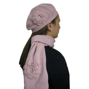  Pink Fashionable Flower Beret and Scarf Set