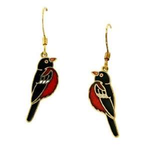   Hand enameled and gold plated Baltimore Oriole wire earrings: Jewelry