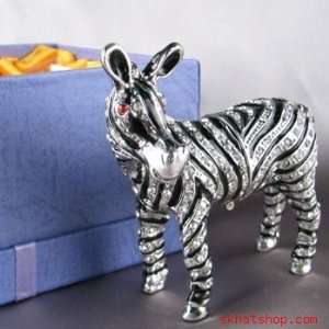    Bejeweled Zebra Trinket Jewelry Ring Gift Box