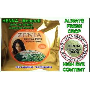  100g Zenia Pure Henna Powder Body Art Quality BAQ High Dye 
