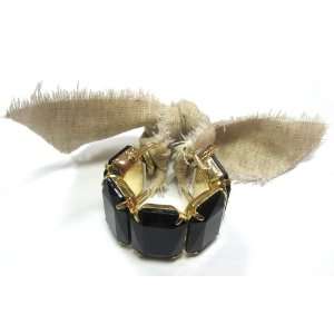 Trendy Stretchy Fashion Bracelet with Linen Style Bow with Gold Plated 