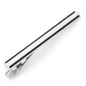  Black Trenched Silver Tie Clip CLI OB 1103 TC Jewelry