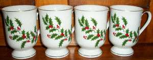 RH Macy All The Trimmings Christmas Holly Set of 4 Mugs  