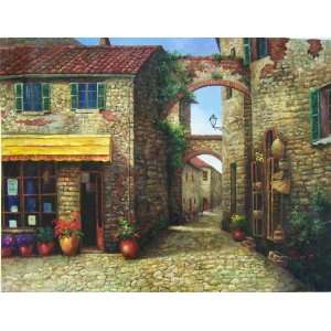  Oil on Canvas Painting of Old Europe Street    47 X 36 