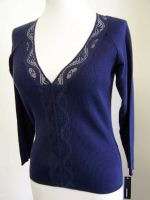 Womens August Silk Navy Knit Shirt   Size Small Nwt  