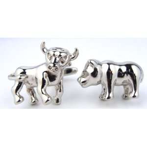 Wall Street Bull and Bear Silver Tone Cufflinks