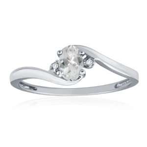    APRIL Birthstone Ring 10K White Gold White Topaz Ring: Jewelry