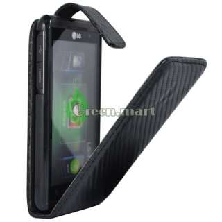 For LG THRILL 4G BLACK LEATHER CASE COVER HARD TOP FLIP  