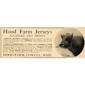  1906 Ad Hood Farm Jerseys Lowell Worlds Fair Record Cow 