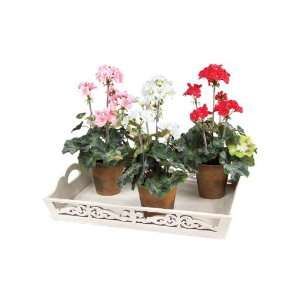   Artificial Silk Pink/Red/White Potted Geraniums 16