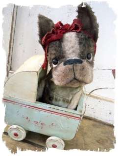Antique Style ★ RARE BRINDLE Boston Terrier Dog Vintage Buggy 
