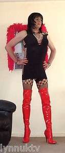 lynns RED Thigh Boots UK Size 8 with 5 Stilleto heel  