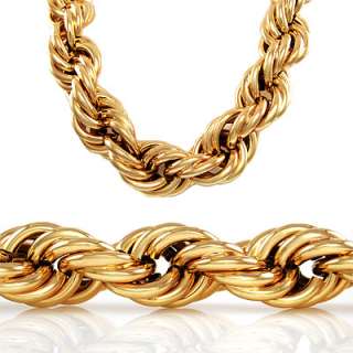   14k Gold Plated 36 Long 20mm Thick Rope Run DMC Dookie Chain Necklace