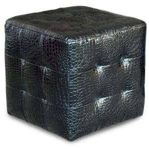   Sofa Zen Crocodile Pattern Vinyl Tufted Cube Accent Ottoman in Black