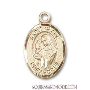  St. Clare of Assisi Small 14kt Gold Medal: Jewelry