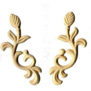 Birch Wood Applique   (Right & Left) Flowers on Curved Stems 4   3/4 