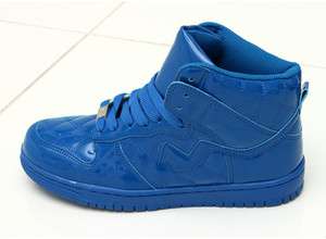 NEW Mens Shiny Hi High Top Sneakers Color Blue Trainers Shoes size US 