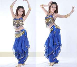 New Belly Dance Costume top &gold wavy pants 12 colours  