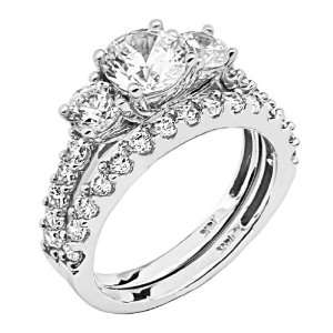  14K White Gold Round cut with Side Stone CZ Cubic Zirconia 