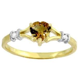    Genuine Heart Citrine & Diamond 14k Gold Promise Ring Jewelry