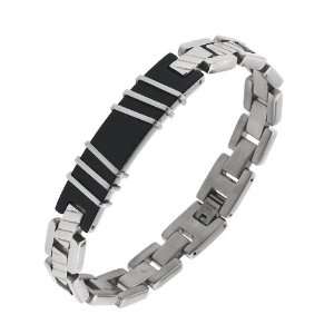  Mens Stainless Steel Black Link Bracelet: Jewelry