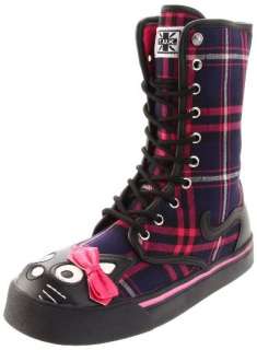 TUK A8039L Kitty Plaid Pink Purple Tartan Plaid Boots Gothic Punk 