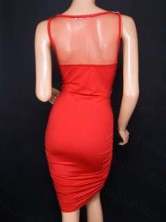 New Elegant Red Faux Pearl Jeweled Fitted Evening Pencil Dress L 