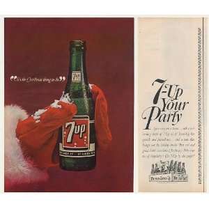  1964 7 Up Soda Bottle Santa Hand Christmas 2 Page Print Ad 