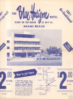 1940s MIAMI BEACH BLUE HORIZON HOTEL ADVERTISING FLYER  