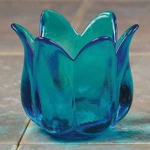  Flower Shaped Blue Glass Tea Light Candle Holder: Home 