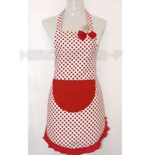   Dot Pattern Canvas Apron with big pocket for Lady Cooking Kitchen Red