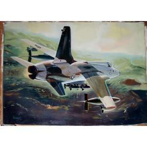  Painting Of USAF Fighter Jet Oil On Unstretched Canvas 
